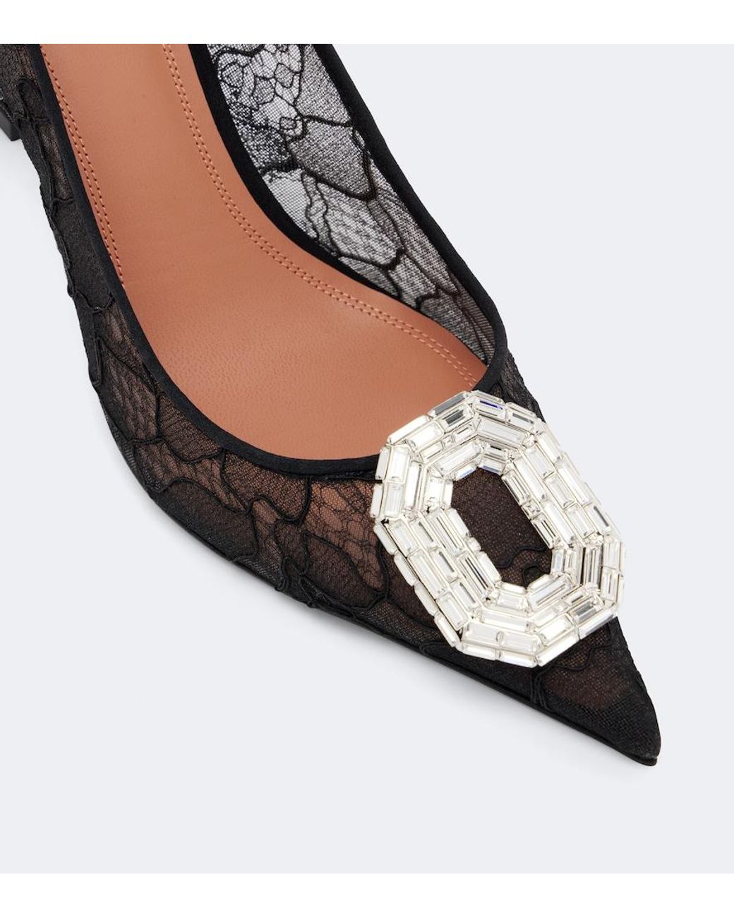 AMINA MUADDI Black Camelia Embellished Lace Pumps