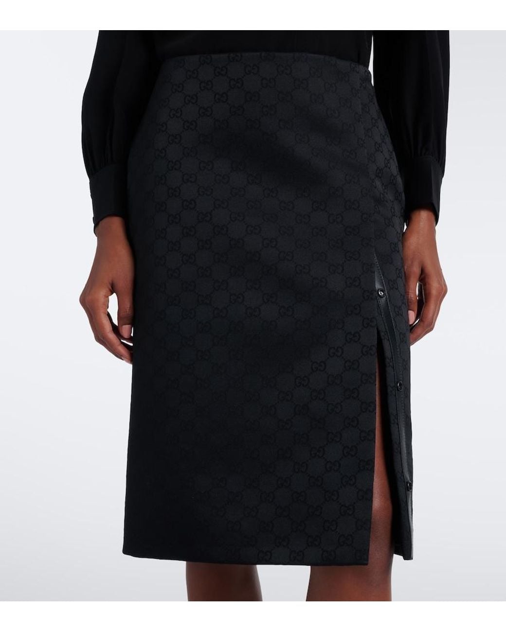 Gucci Black Gg Jacquard Pencil Skirt