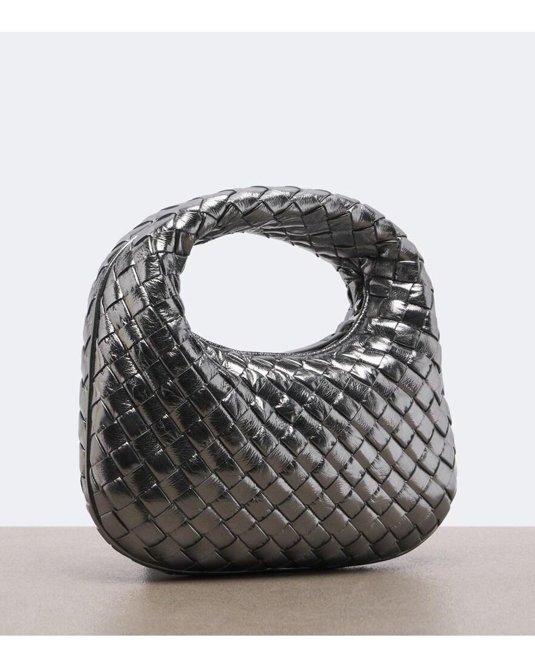 Bottega Veneta Metallic Baby Veneta Leather Top-Handle Bag