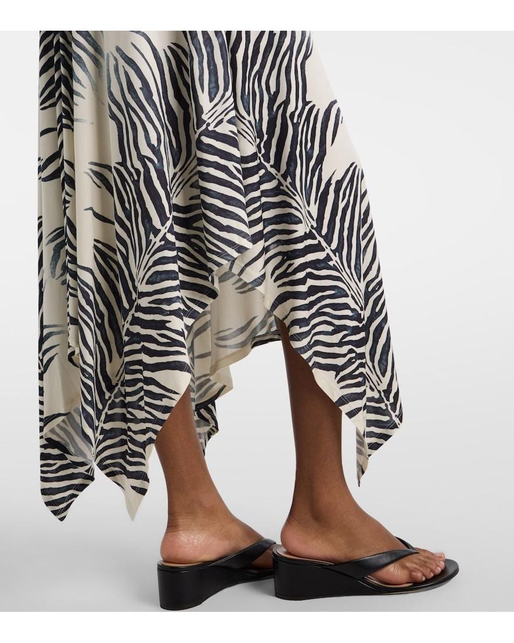 De La Vali Metallic Artemis Asymmetric Zebra-Print Gown