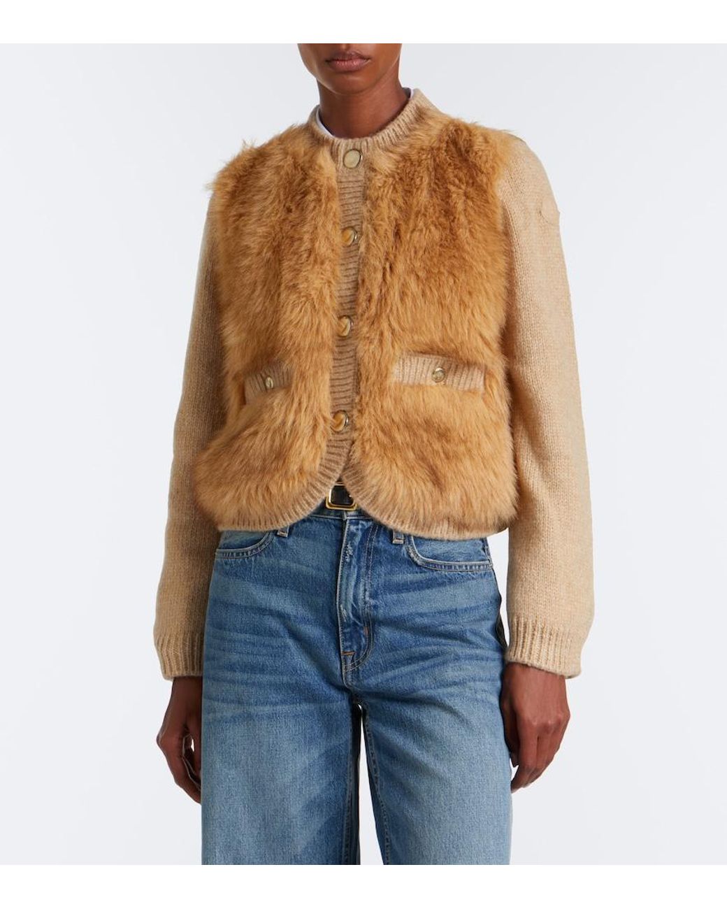 Moncler Natural Alpaca And Wool-Blend Down-Paneled Cardigan