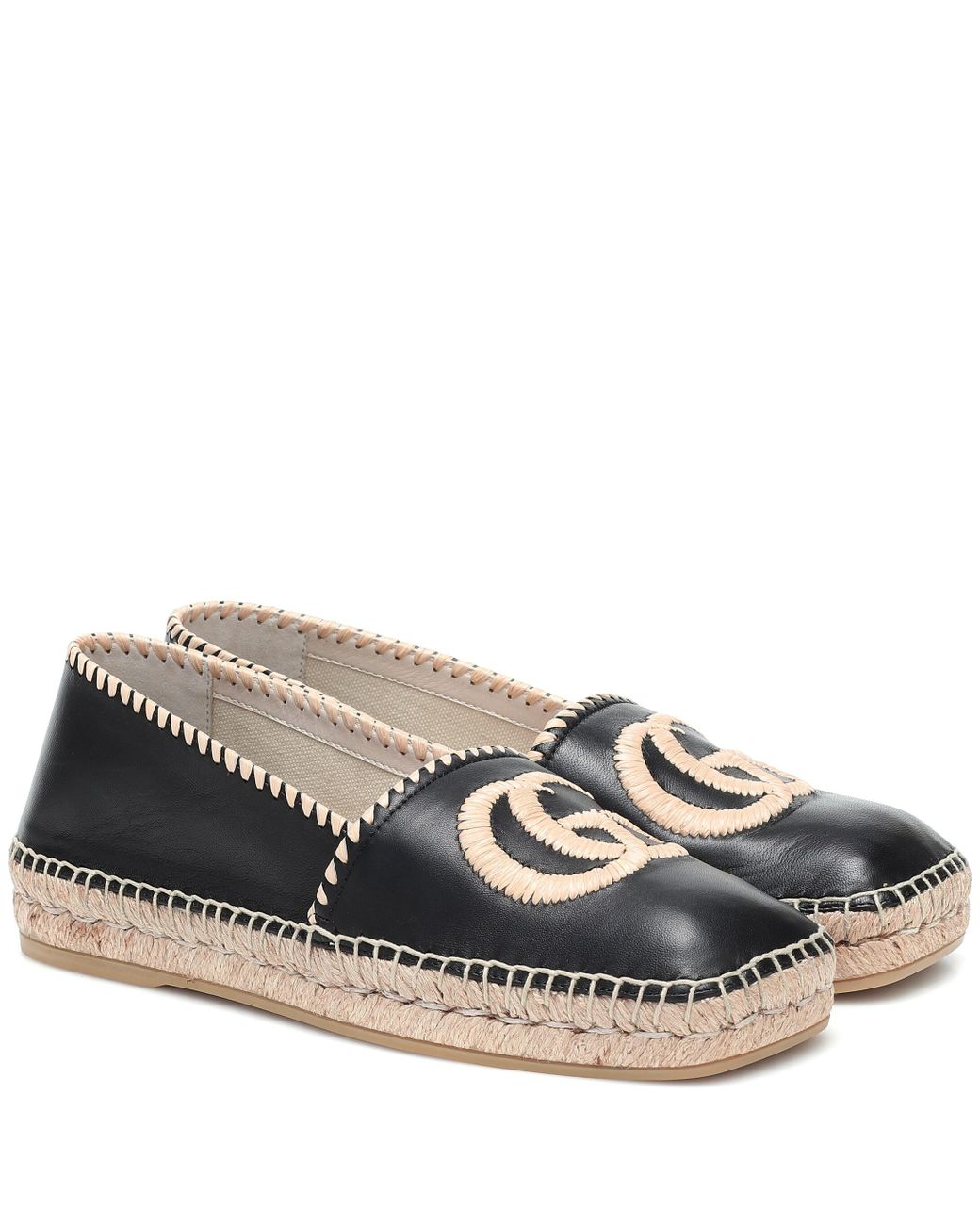 Gucci GG Leather Espadrilles in Black - Lyst