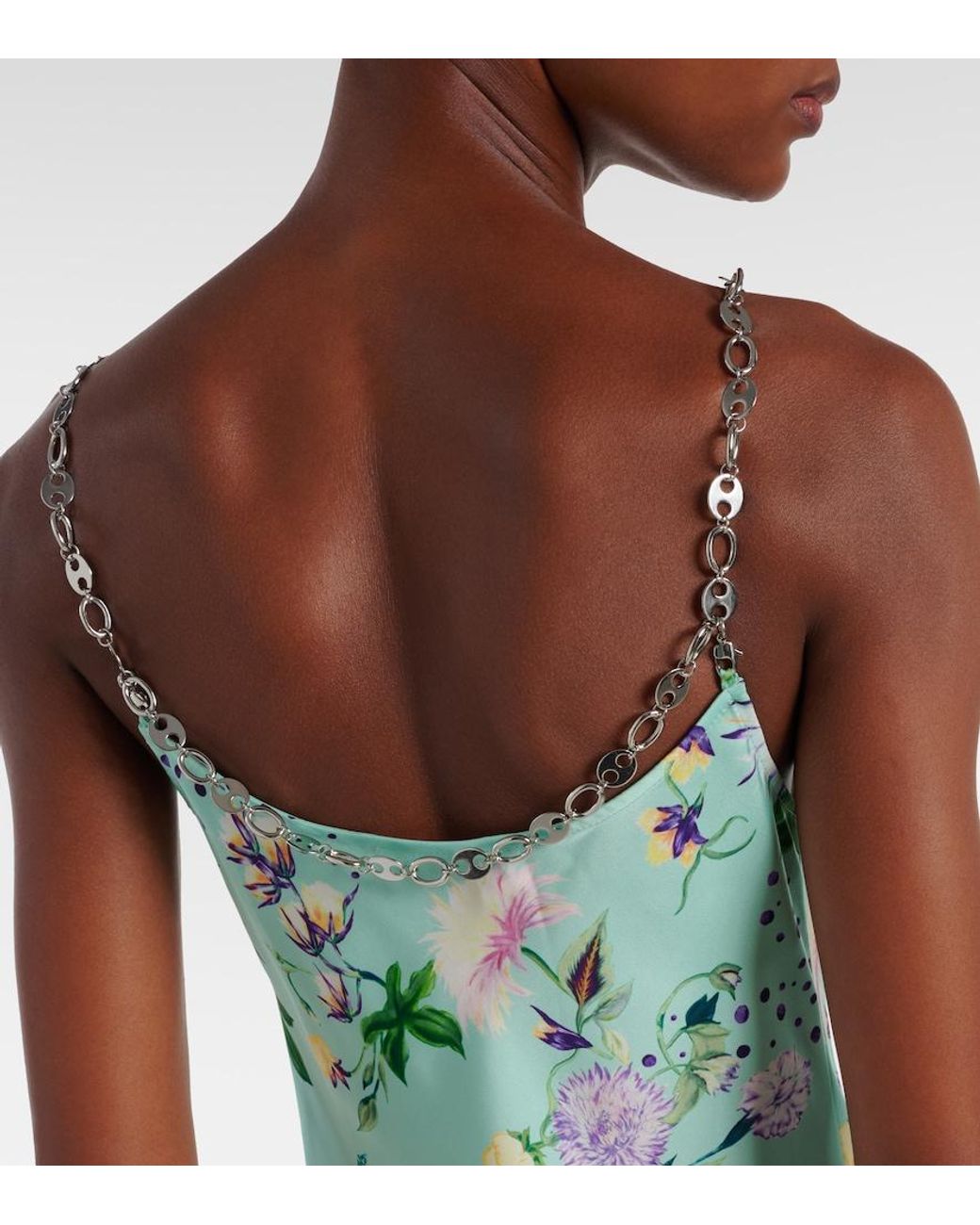 Rabanne Green Chain-Detail Floral Maxi Dress