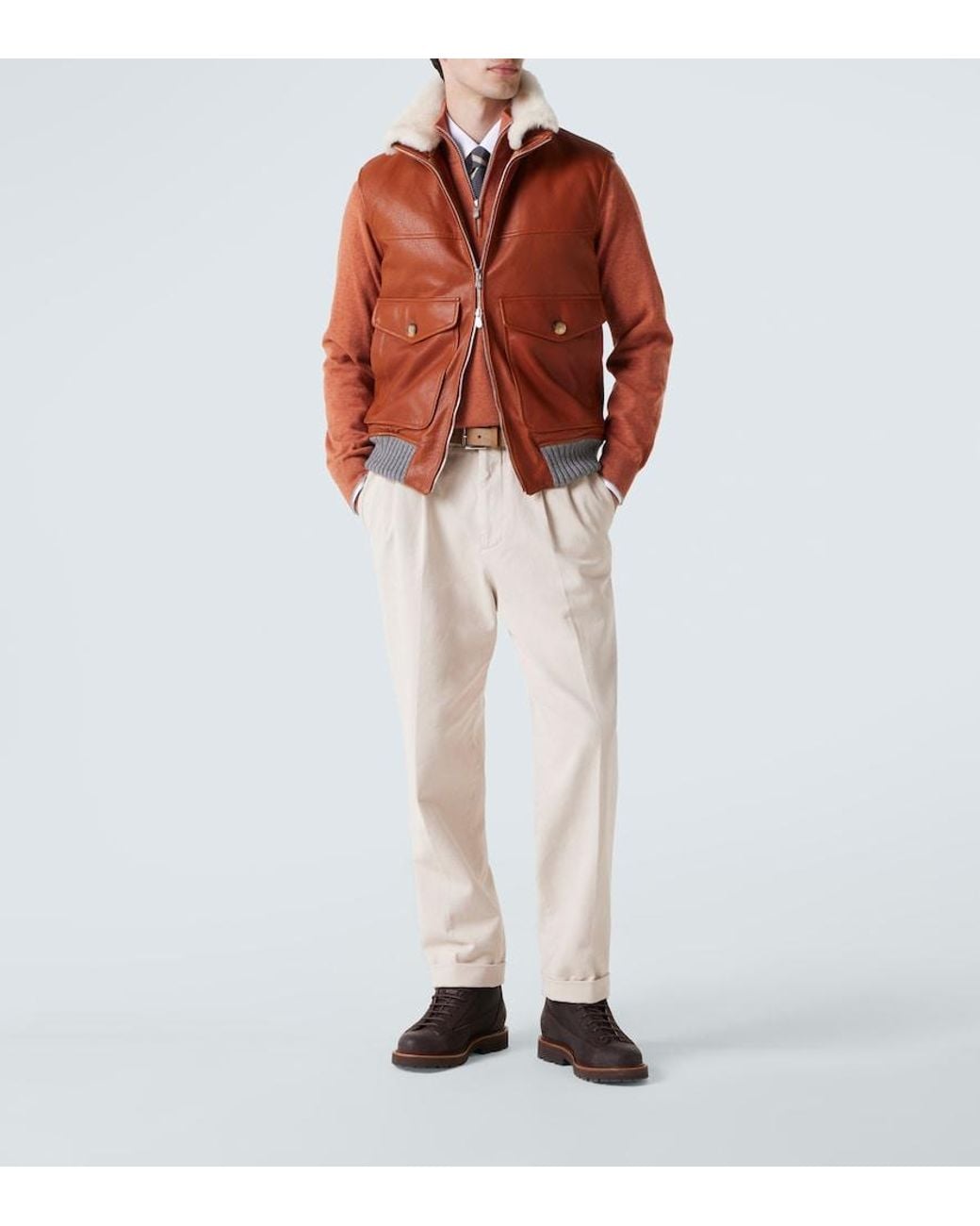 Brunello Cucinelli Brown Leather Lace-Up Boots for men