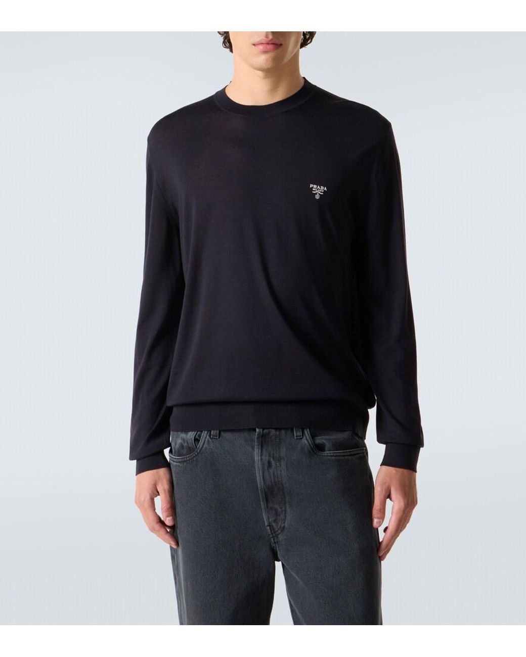 Prada Blue Virgin Wool Sweater for men