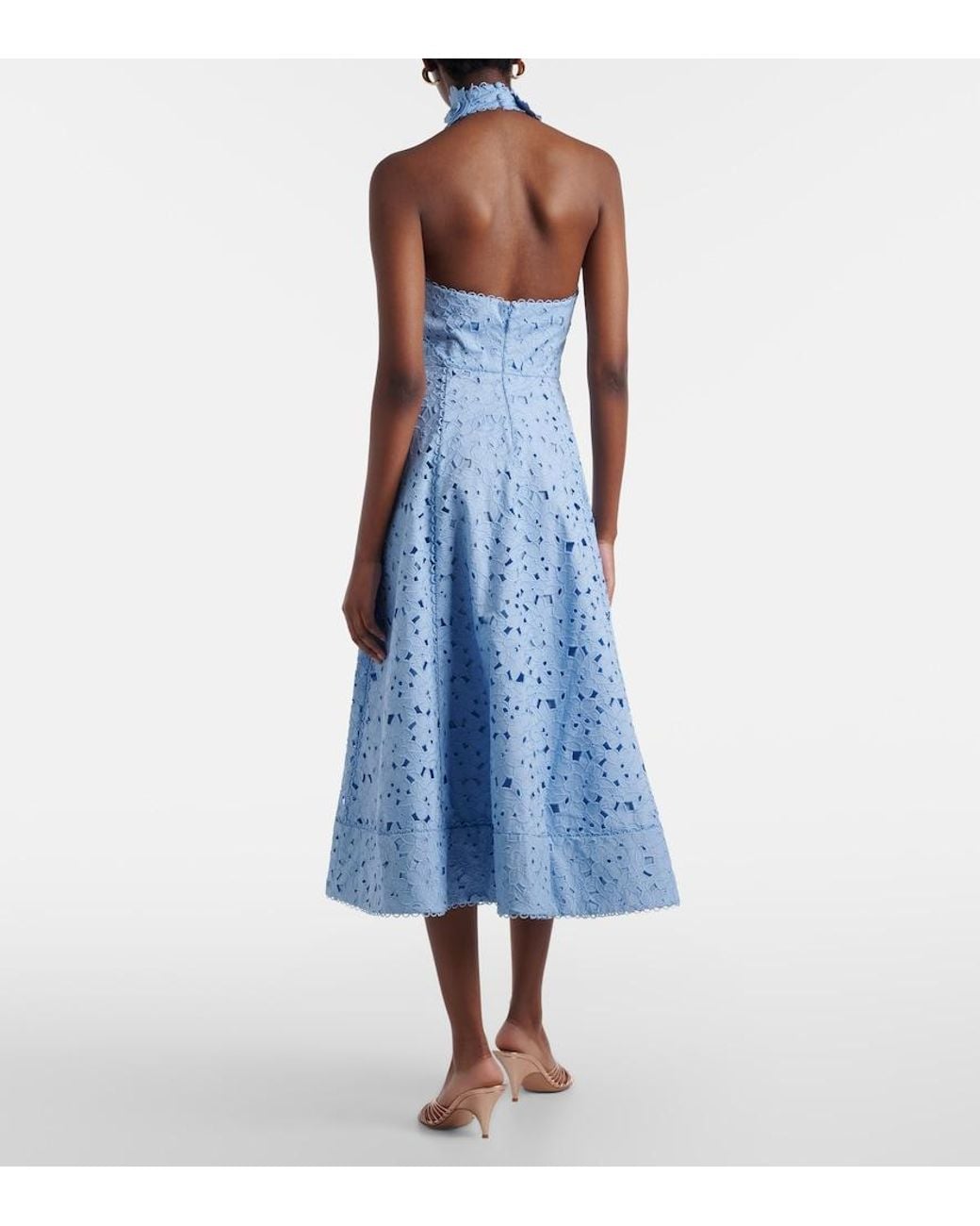 Rebecca Vallance Blue Nuvola Broderie Anglaise Cotton Midi Dress