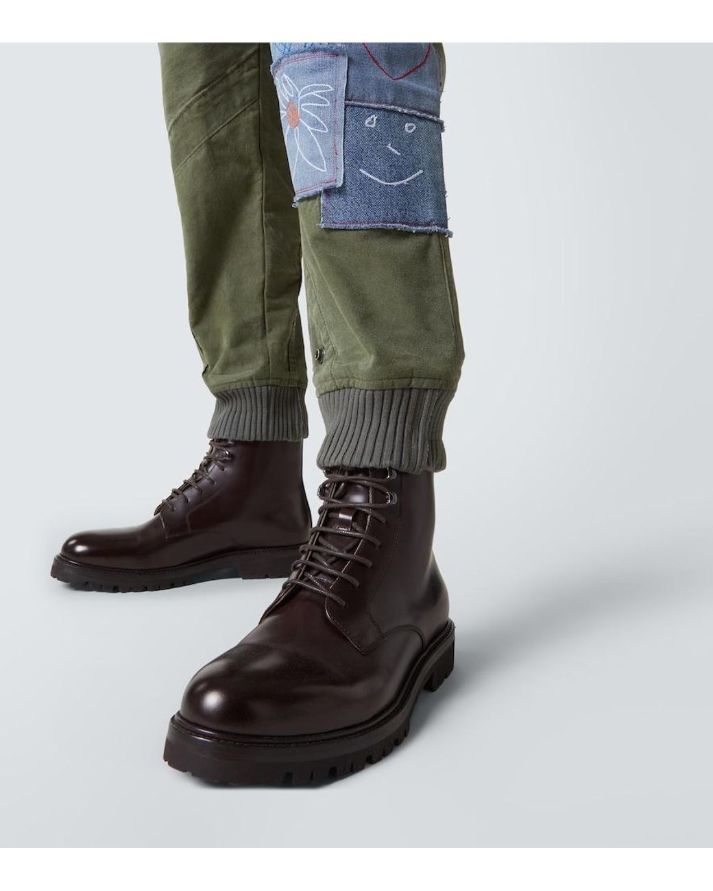 Greg Lauren Green Patchwork Cotton Sweatpants for men