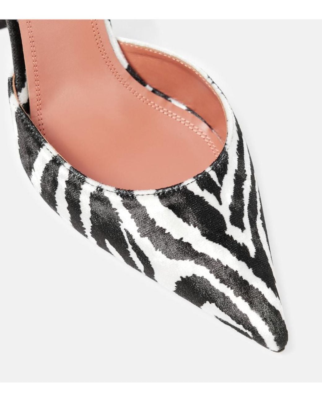 AMINA MUADDI Black Holli Zebra-Print Velvet Slingback Pumps