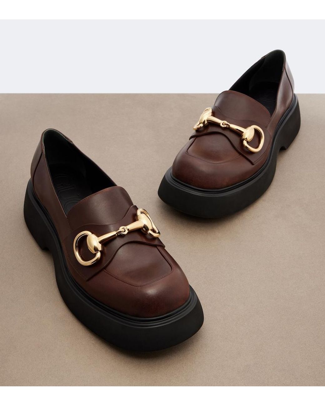 Gucci Brown Brittany Horsebit Leather Platform Loafers