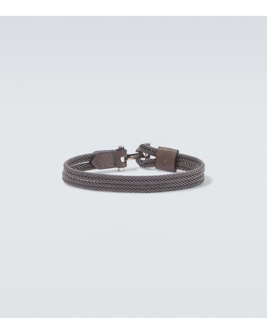 Tom Ford White Braided Leather-Trimmed Bracelet for men