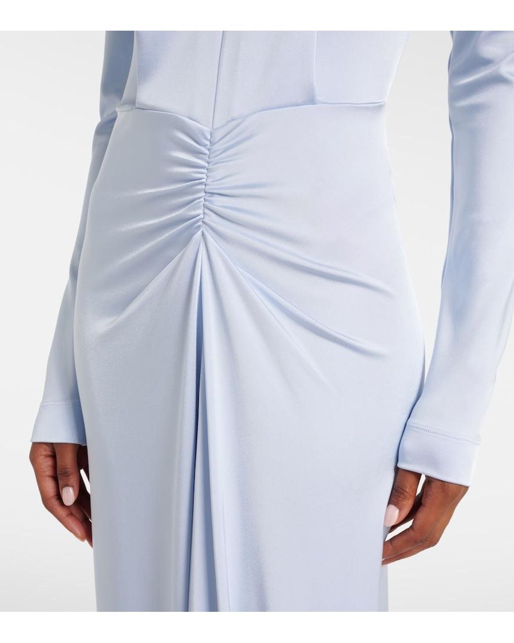 Victoria Beckham Blue Gathered Jersey Gown