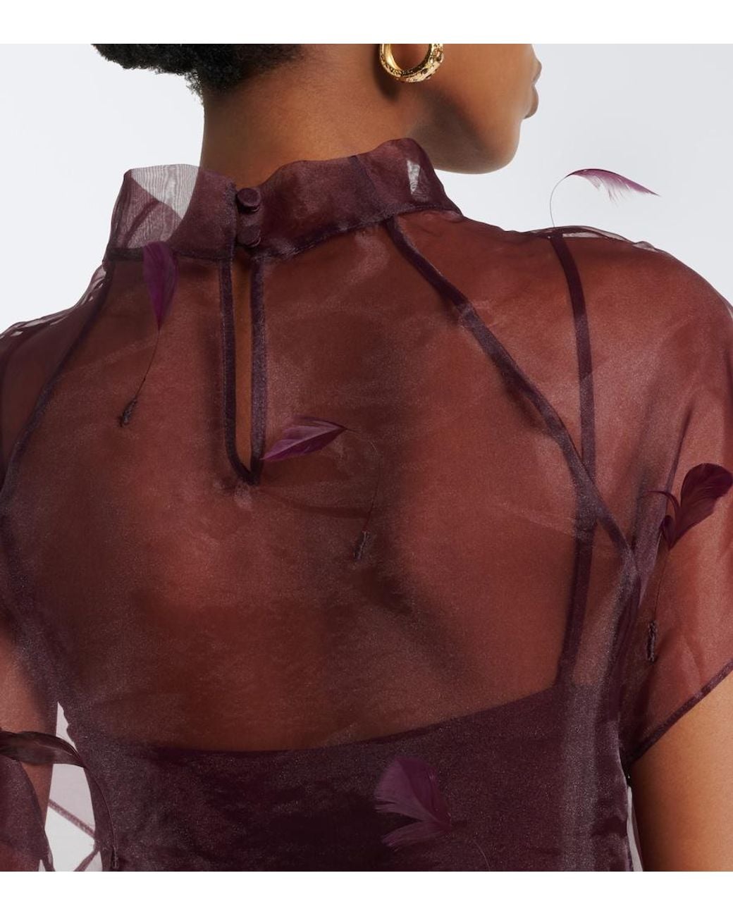 Jonathan Simkhai Purple Pauline Feather-Trimmed Organza Midi Dress