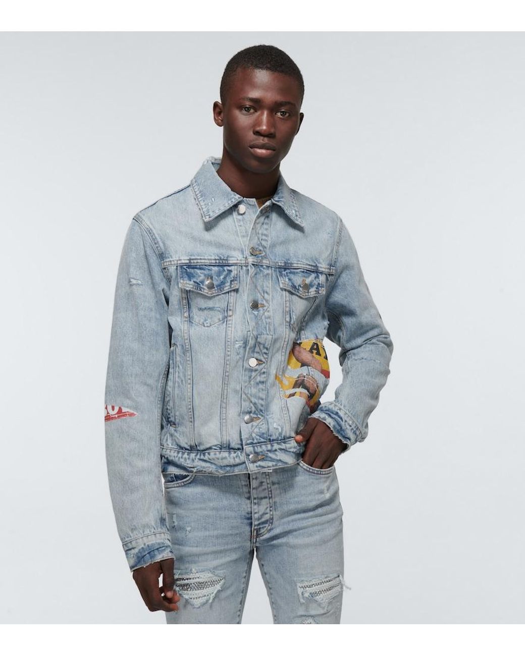 Amiri Blue Playboy Denim Trucker Jacket for men