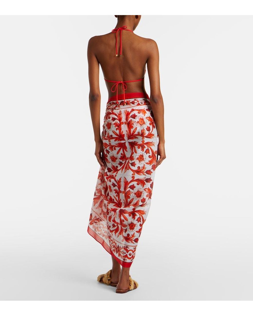 Dolce & Gabbana Red Majolica Cotton Beach Cover-Up
