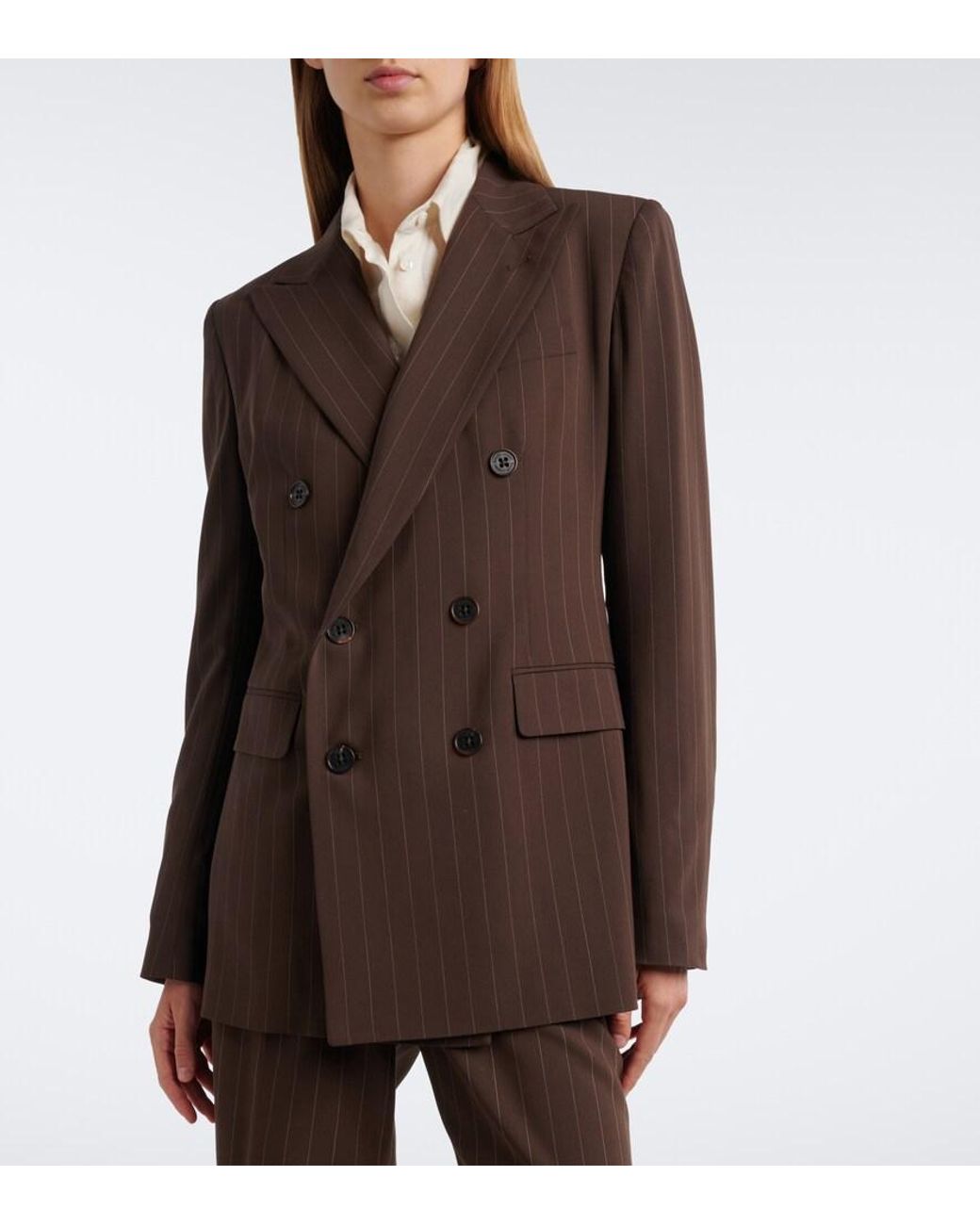 Ralph Lauren Brown Pinstripe Double-Breasted Wool Blazer