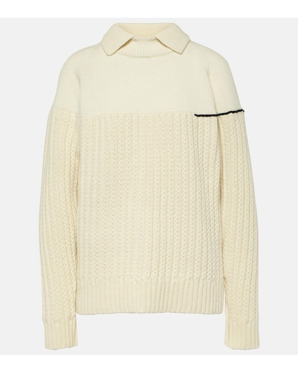 Victoria Beckham Natural Double-Collar Wool Sweater
