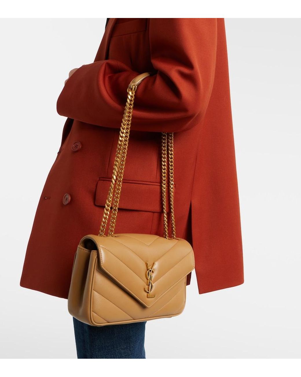 Saint Laurent Brown Loulou Small Leather Shoulder Bag
