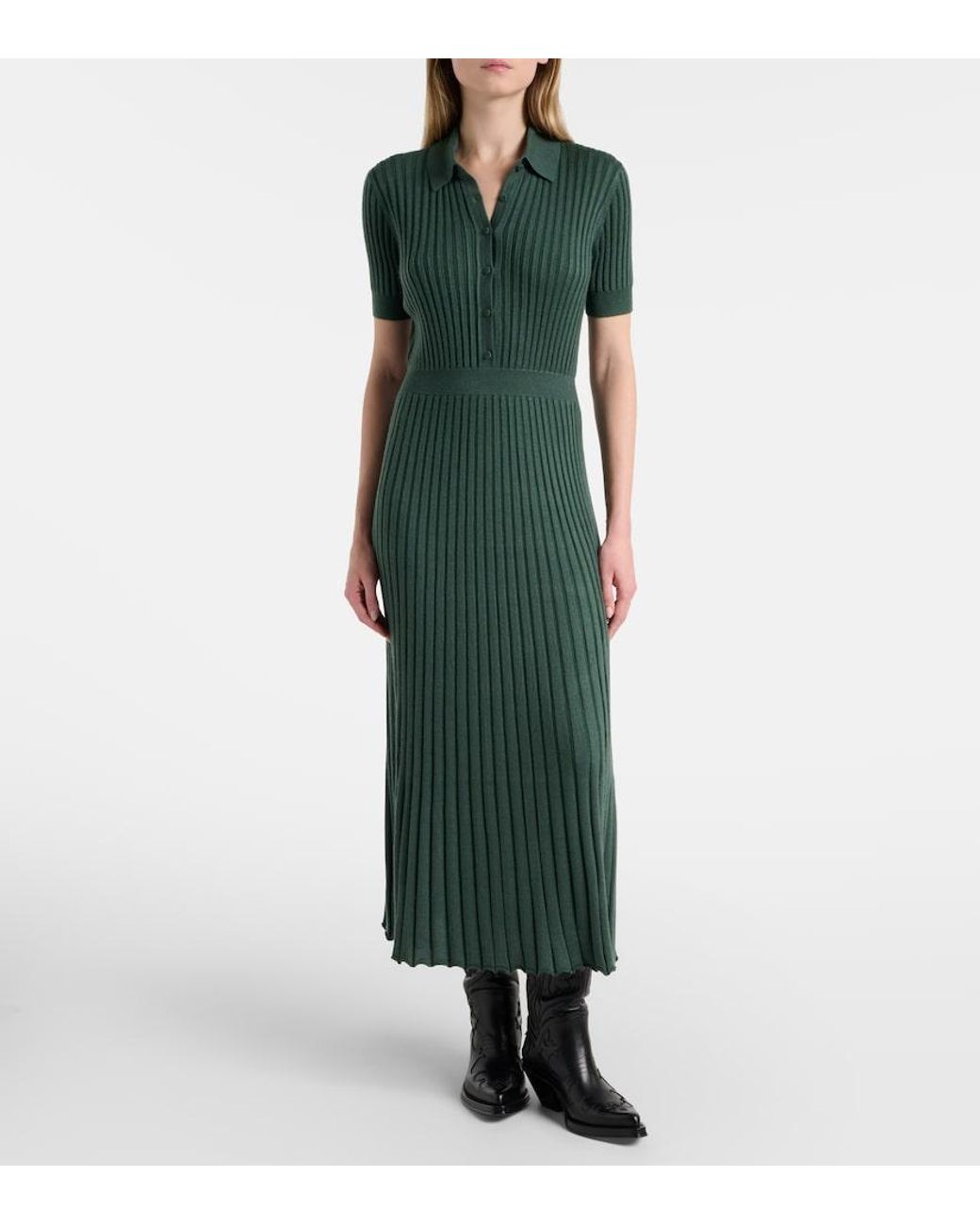 Gabriela Hearst Green Amor Cashmere And Silk Midi Dress