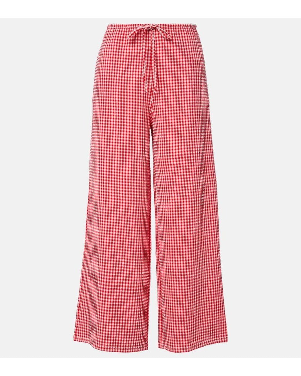 Montce Pink Gingham Seersucker Wide-Leg Pants