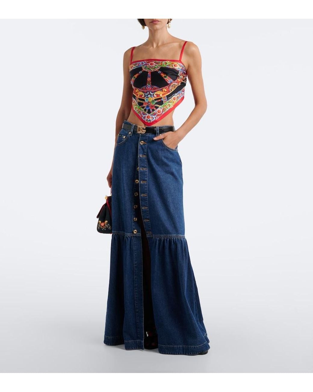 Dolce & Gabbana White Carretto Silk Twill Crop Top