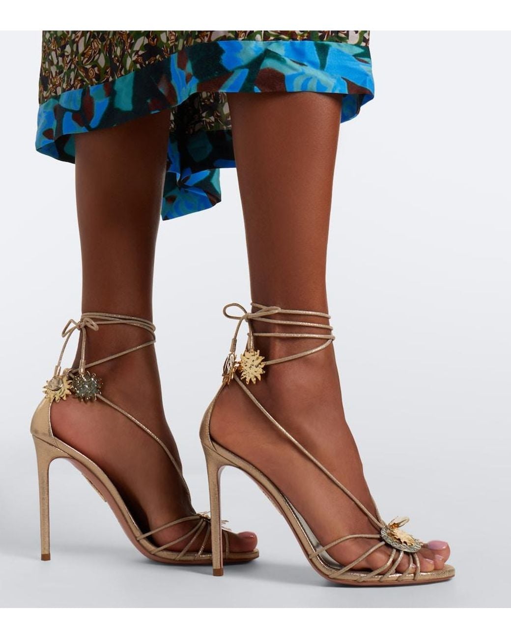 Aquazzura Metallic Night Stars Leather Sandals