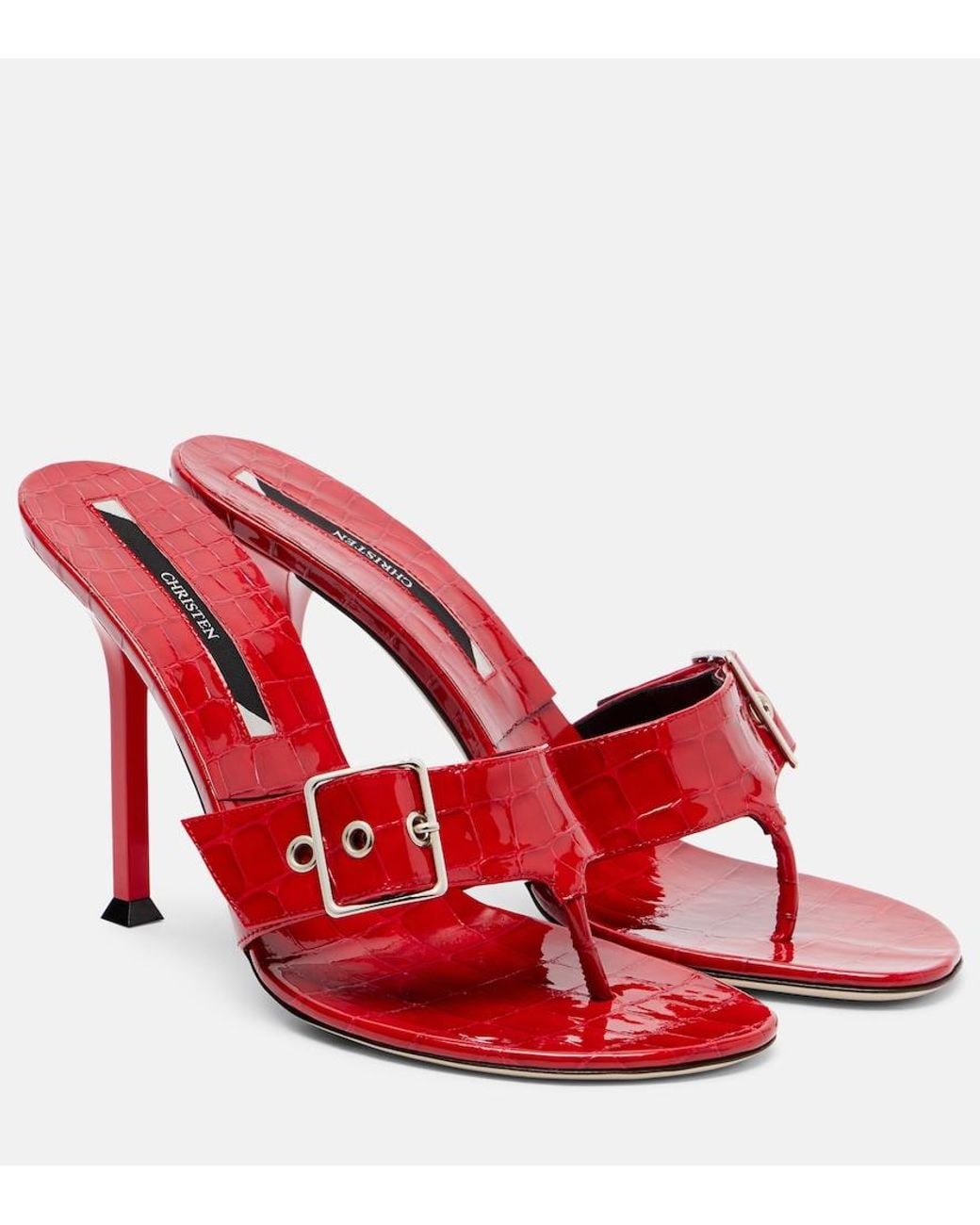 Christen Red Helix 95 Patent Leather Thong Sandals