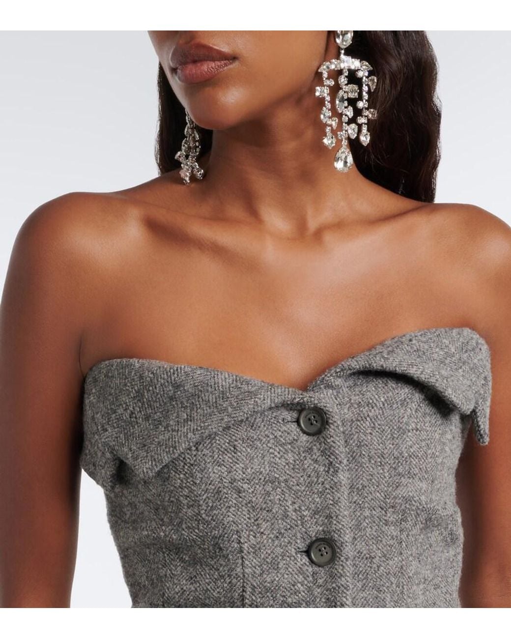 Magda Butrym Gray Herringbone Peplum Wool And Cashmere-Blend Top