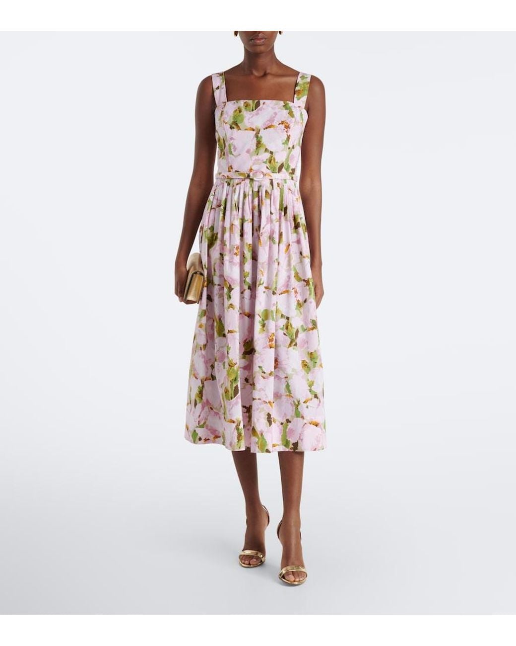 Oscar de la Renta Pink Floral Cotton-Blend Cocktail Dress