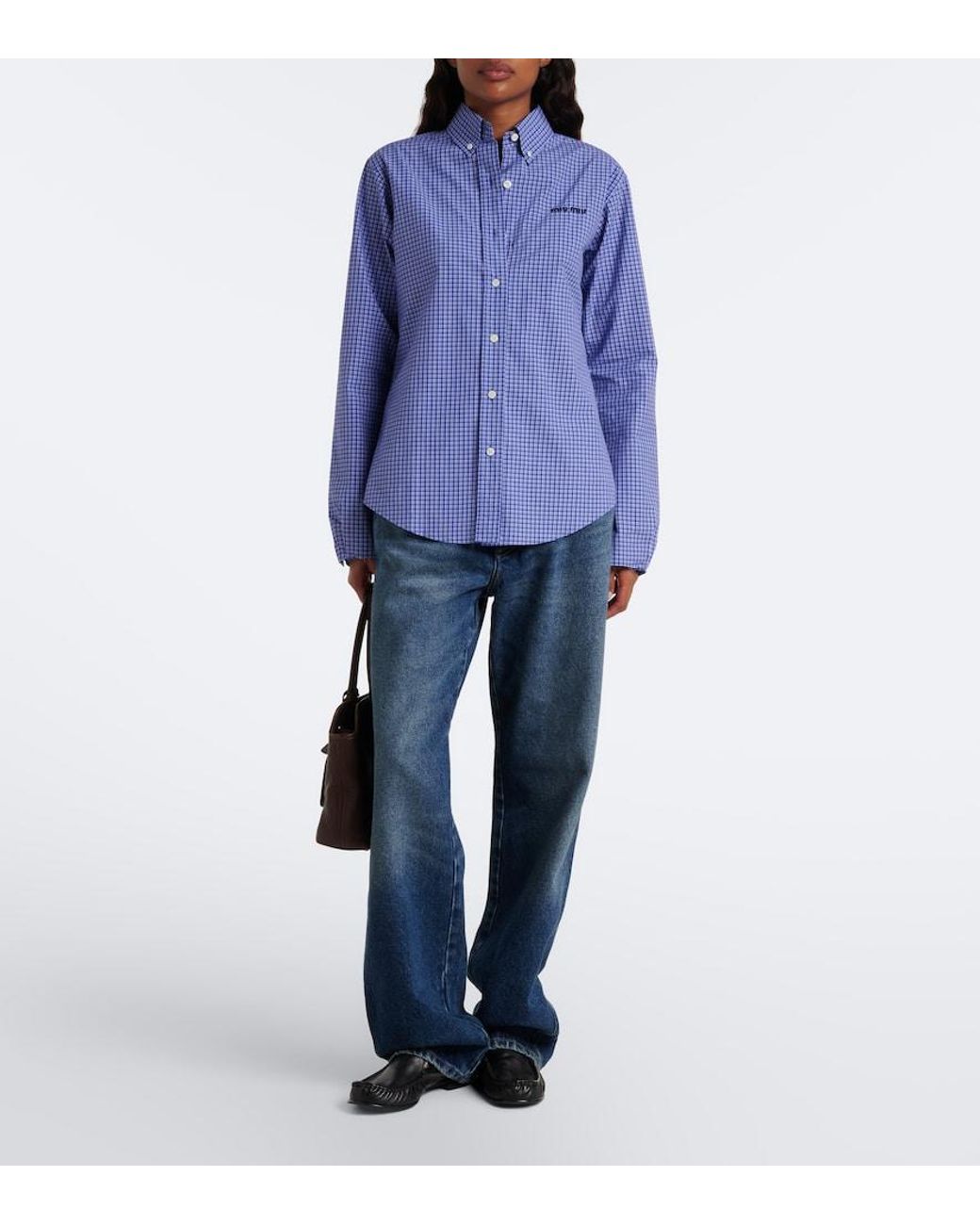 Miu Miu Blue Logo Cotton Poplin Shirt