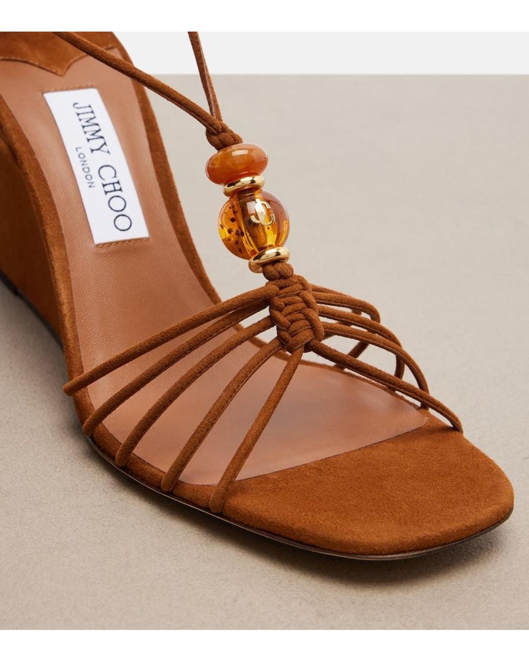 Jimmy Choo Brown Lova Embellished Suede Wedge Sandals