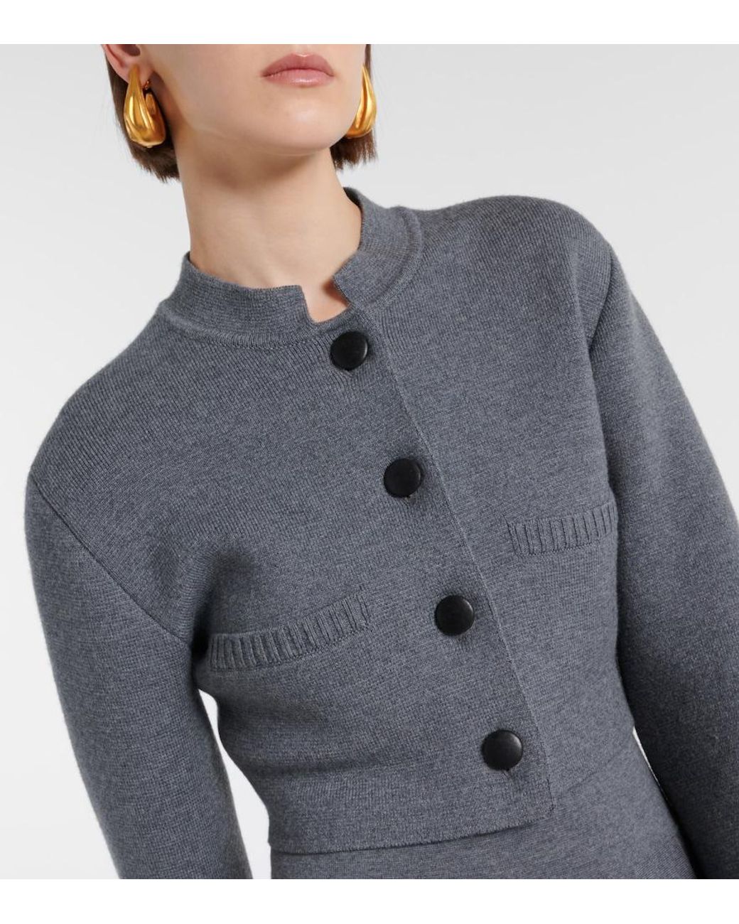 Khaite Gray Ello Cropped Wool-Blend Jacket