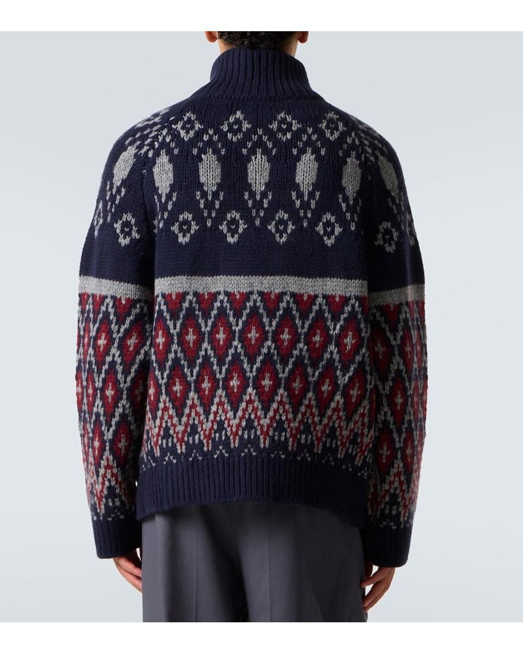 Loewe Blue Wool Jacquard Zip-Up Sweater for men