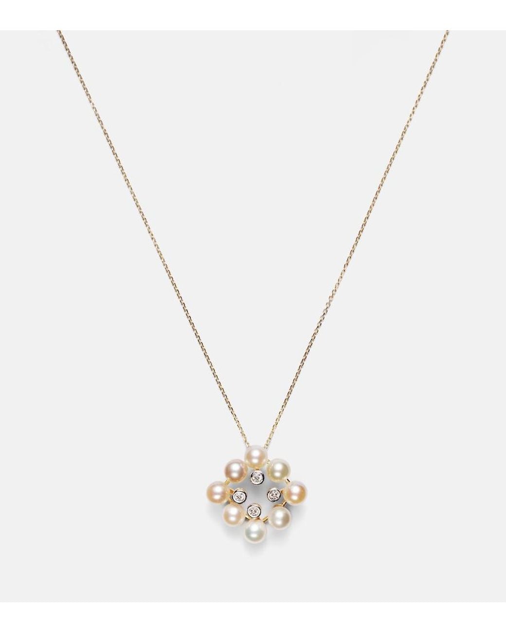Mateo White Cluster 14Kt Pendant Necklace With Pearls And Diamonds