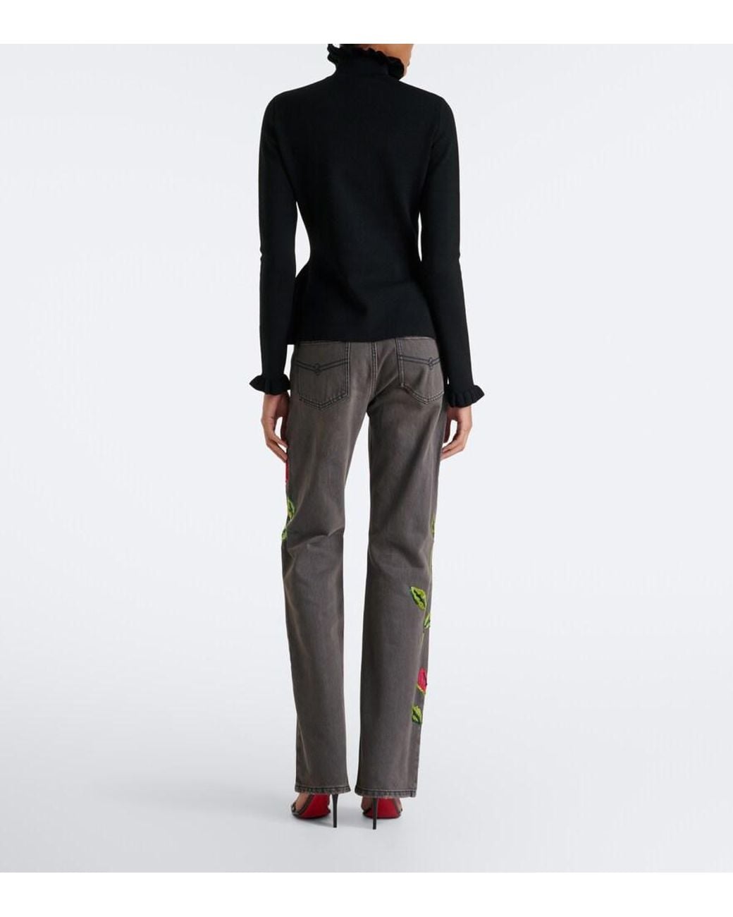 Blumarine Red Sequined Wide-Leg Jeans