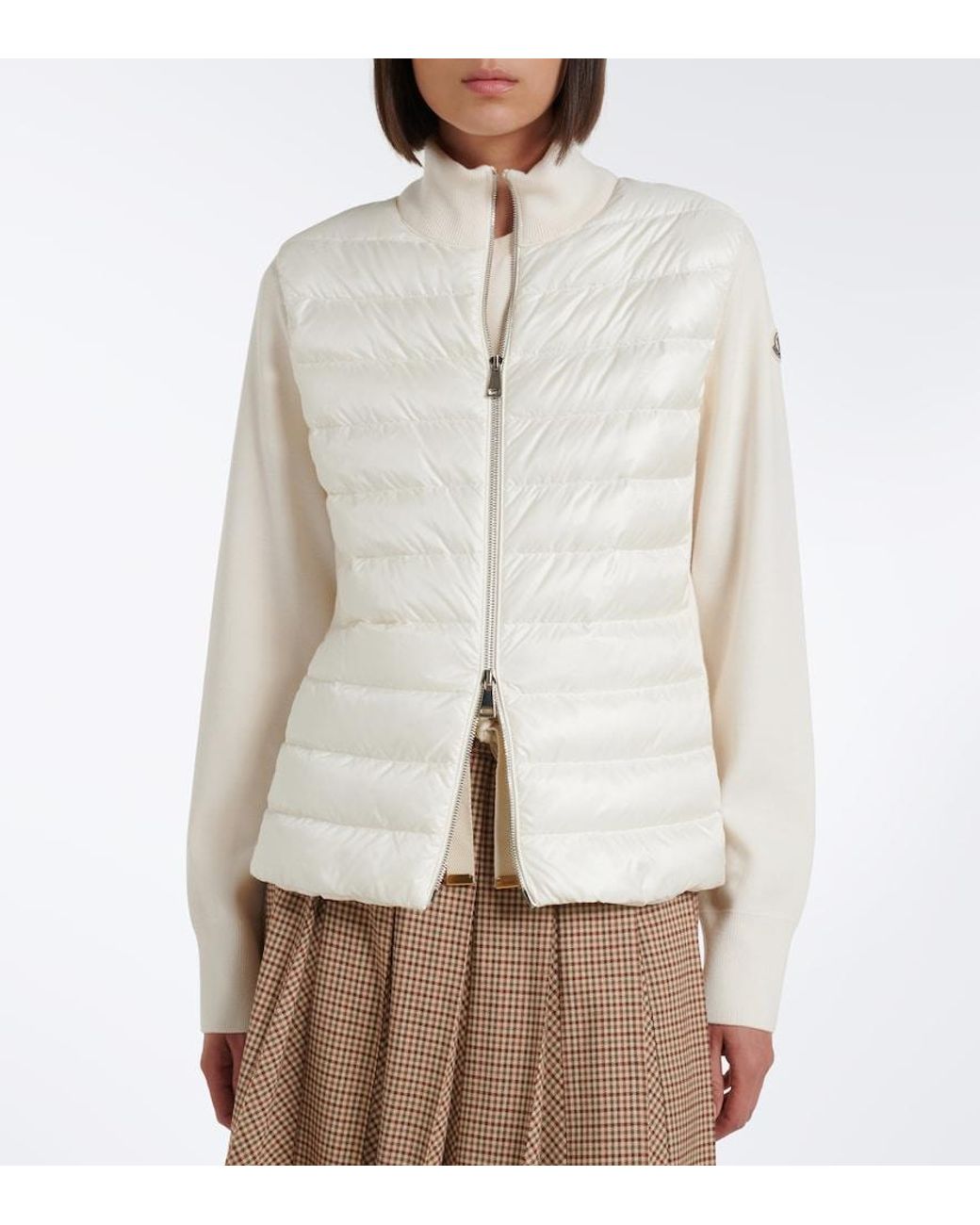 Moncler White Down-Paneled Virgin Wool Cardigan