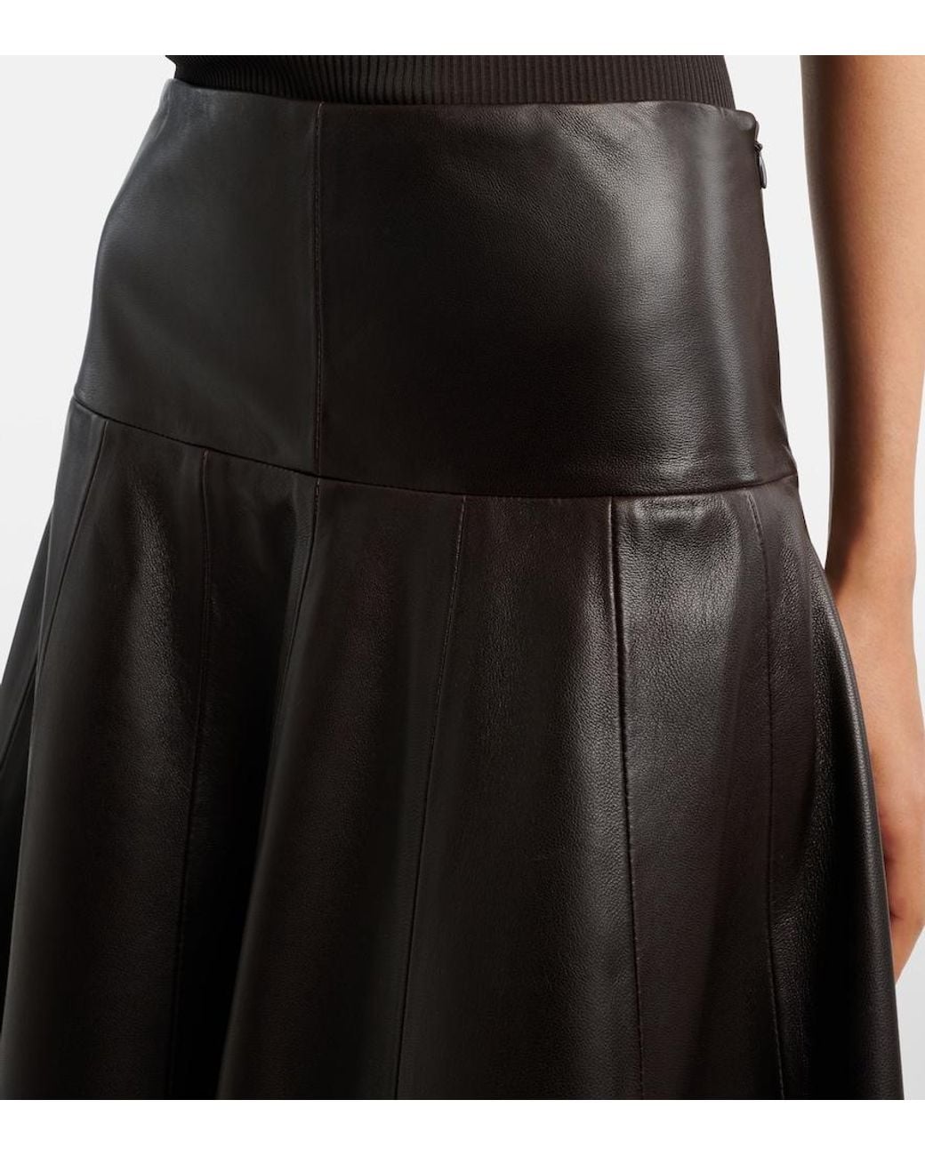 Nour Hammour Black Daria Leather Midi Skirt