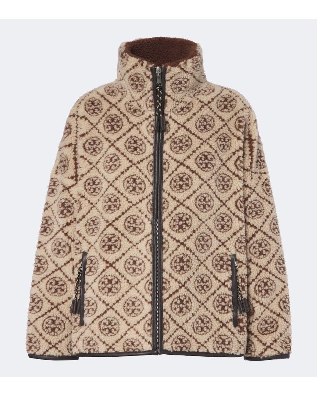 Tory Burch Brown T Monogram Printed Teddy Jacket