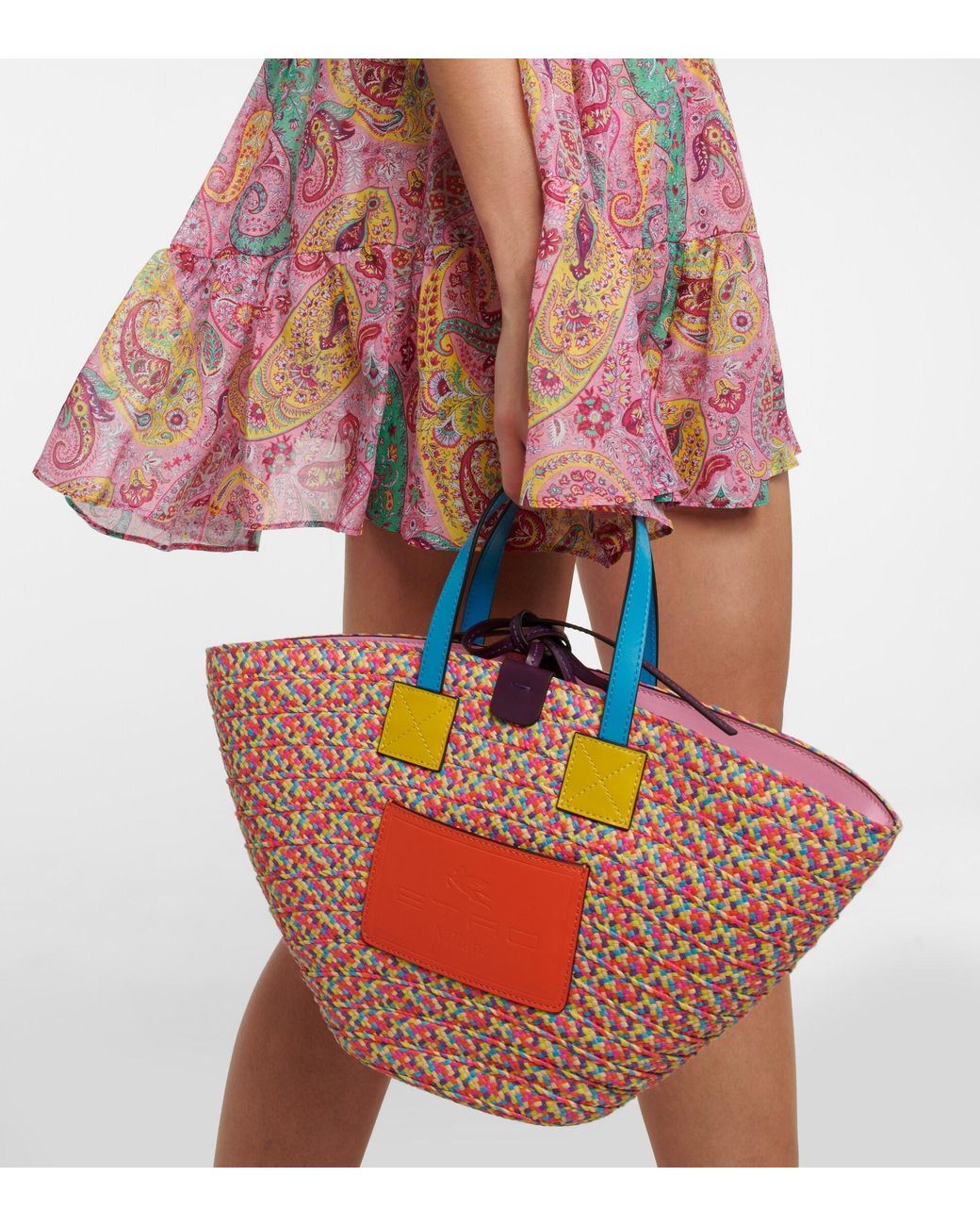 Bolso shopper de rafia con parche del logo de Etro de color Neutro Mujer Bolsos de Bolsos tote y capazos de playa de 