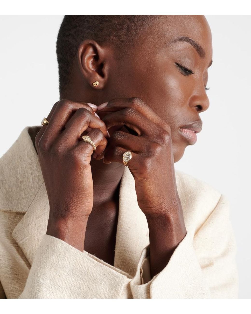 Yvonne Léon White Baby Chevaliere 9Kt Ring With Diamonds
