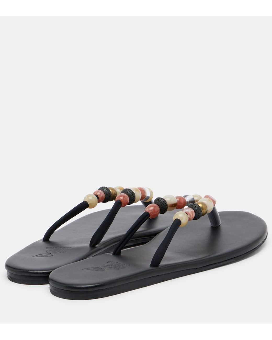 Ancient Greek Sandals Gray Saionara Beaded Leather Thong Sandals