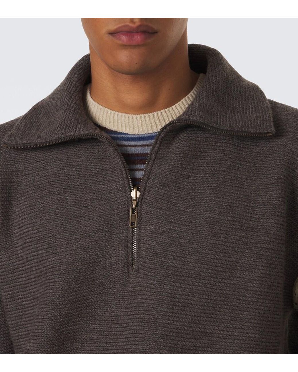 Maison Margiela Brown Wool Zip-Up Sweater for men