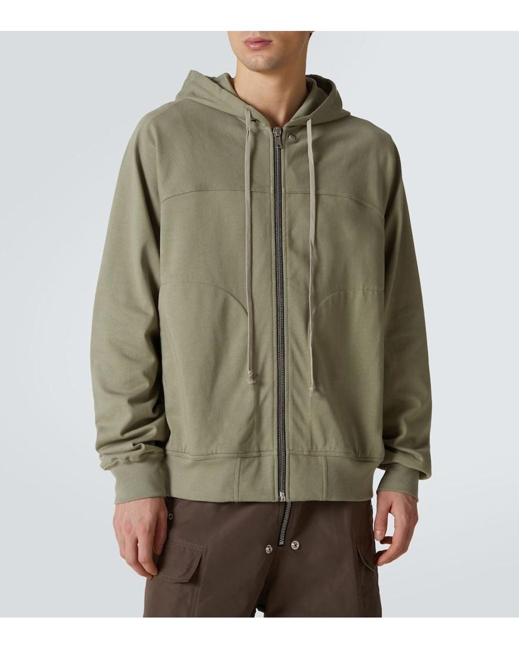 Rick Owens Green Zip-Up Cotton Jersey Hoodie for men