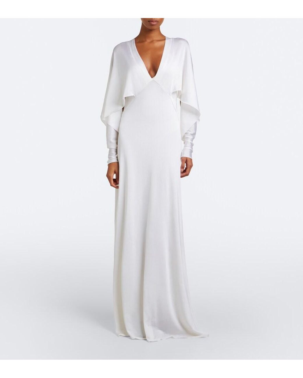 Fendi White Draped Caped Silk Gown