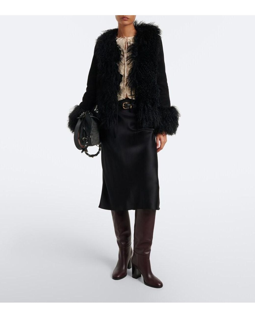 Rixo Black Sammy Shearling-Trimmed Suede Jacket