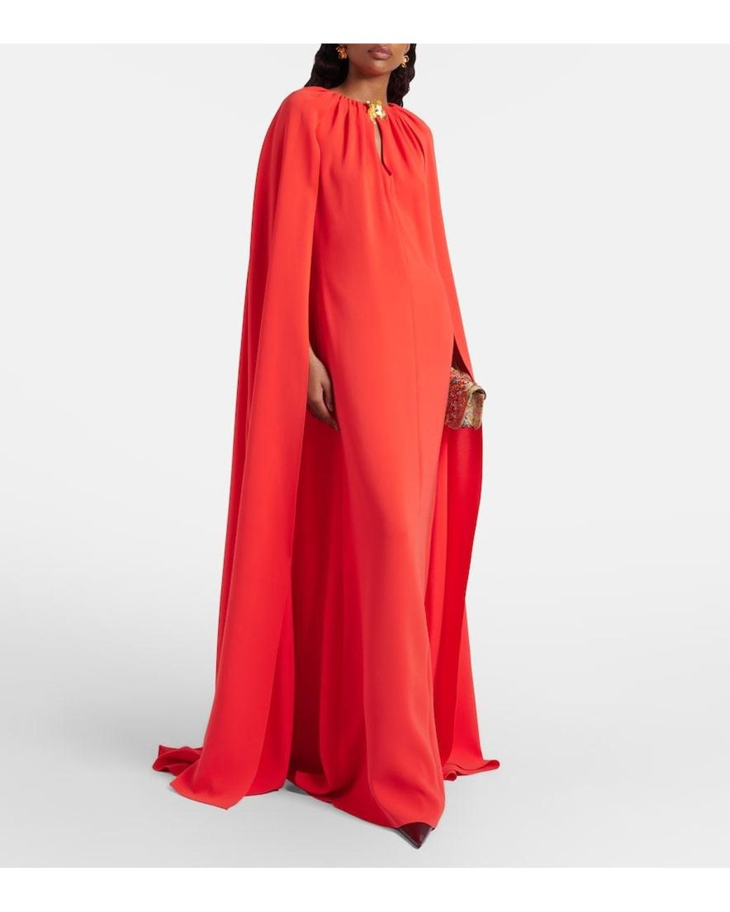 Oscar de la Renta Red Cyclamen Silk-Blend Georgette Kaftan