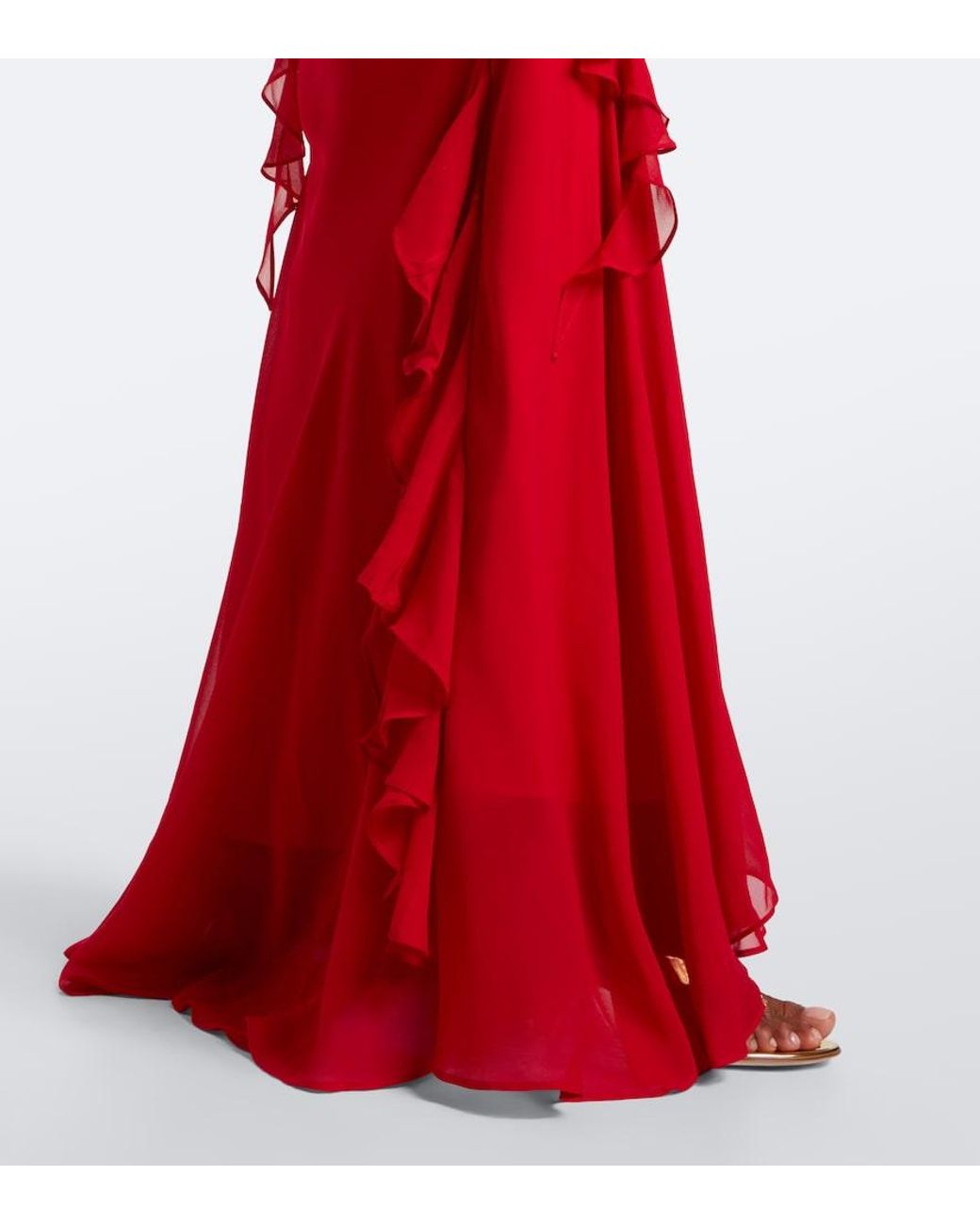 De La Vali Red Mayara Ruffled Georgette Gown