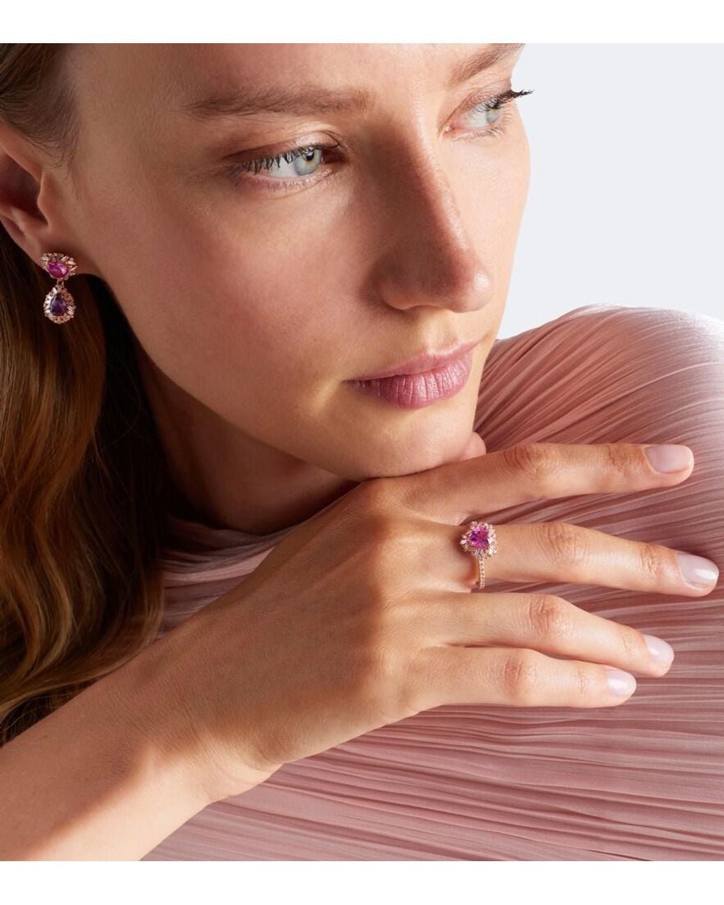 Suzanne Kalan Pink 18Kt Rose Ring With Sapphire And Diamonds