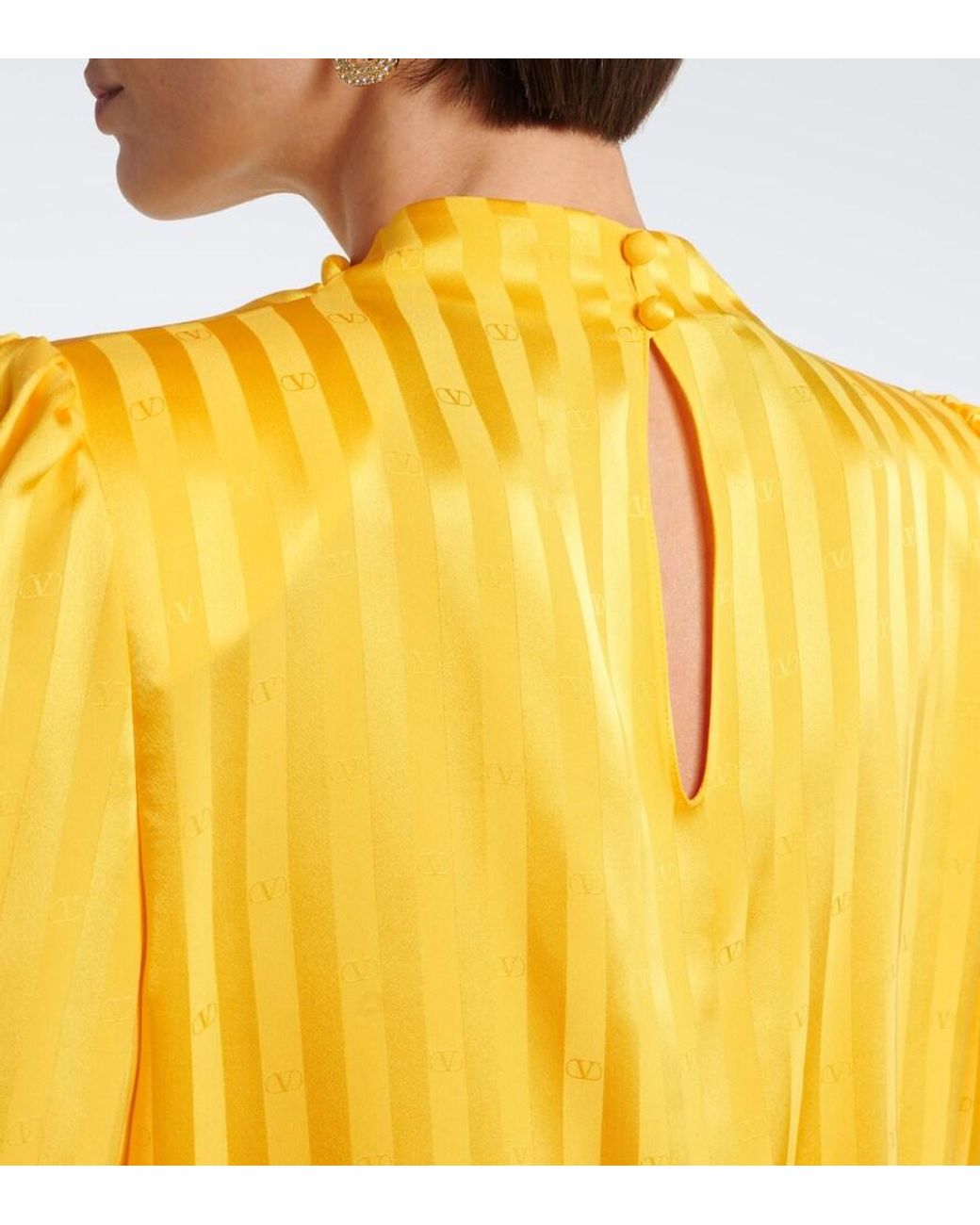 Valentino Yellow Vlogo Striped Silk Jacquard Blouse