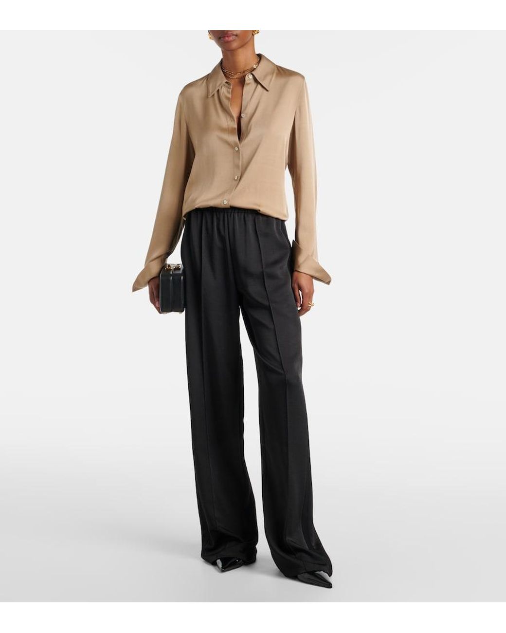 Vince Natural Silk-Blend Satin Shirt