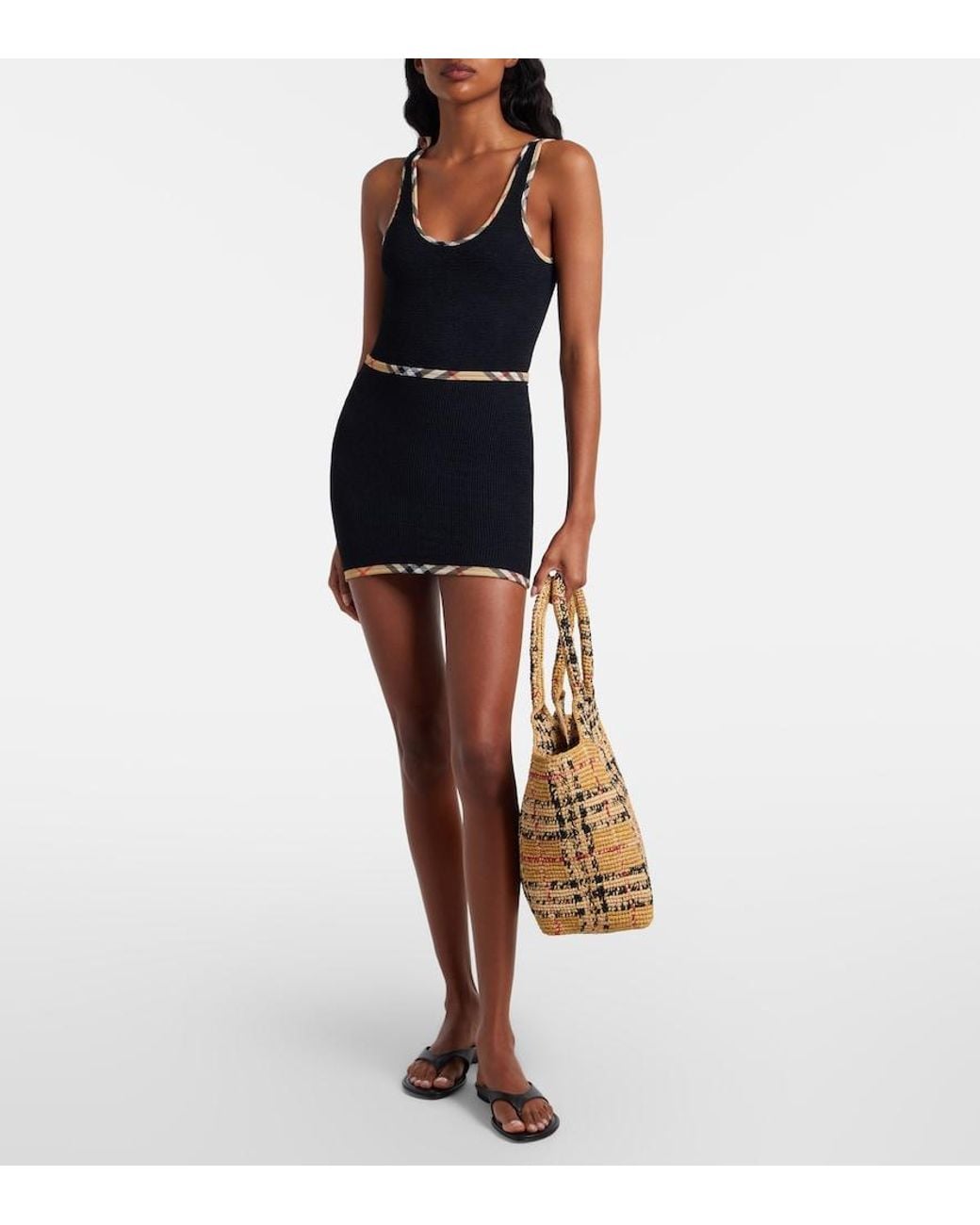 Burberry Metallic Check Large Raffia Tote Bag